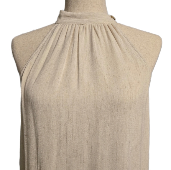 Maven West Halter Mini Dress Pockets Crochet Lace Trim Oatmeal Cream Small NWT - Picture 2 of 14